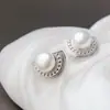 Pavilhão NAFU joias de prata atacado moda semicírculo feminino brincos de tarraxa de prata esterlina 925 incrustados brincos de tarraxa de pérola natural de água doce