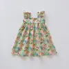 2026 Verano Nuevo Estilo Coreano Colorido Estampado Floral Vestido para Niñas Vacaciones Vestido de Tirantes con Mangas Acampanadas Ropa Infantil