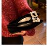 B5 Huidong Yixinda Zapatos Planos de Terciopelo Francés Boca Baja Punta Cuadrada Hebilla Cuadrada Zapatos Planos con Diamantes Brillantes Zapatos de Boda Talla Grande para Mujer Zapatos de Mujer