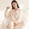 Pijama de Algodão Imitado para Mulheres, Manga Longa e Calça Longa, Cardigã para Primavera e Outono, Estilo Casual Simples de Alta Qualidade, Conjunto de Pijama Plus Size para Mulheres