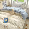 Juego de ropa de cama de tres piezas de algodón puro para dormitorio de estudiante universitario, funda de edredón individual de algodón, juego de cinco o seis piezas con sábana bajera
