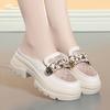 Mocassins de Couro Patente com Solado Grosso para Mulheres 2026 Novos Sapatos de Primavera e Verão para Mulheres com Laço e Superfície de Malha Vazada