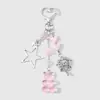 Ins Lindo y Sencillo Versátil Oso Rosa Corazón Lazo Fresa Estrella Cadena Llavero Colgante para Bolsa