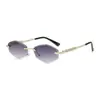 Nuevas Gafas de Sol Transfronterizas Miaojia con Patillas Metálicas Incrustadas de Diamantes m, Gafas de Sol de Gama Alta Personalizadas Sin Marco con Bordes Cortados en Forma de Rombo