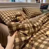Novo Conjunto Simples Estilo Muji Algodão Puro Gaze Dupla Conjunto de Quatro Peças Listras Ins Luxo Leve Japonês Conjunto de Três Peças para Dormitório de Estudante