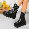 2026 Nova Coleção Outono Inverno Comércio Exterior Transfronteiriço Amazon Tamanhos Grandes Salto Anabela Fivela Punk Rebite Botas Fashion Botas Longas