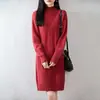 Vestido de Punto 100% Lana para Mujer, Nuevo Estilo Otoño/Invierno, Elegante Cuello Semi Alto, Grueso Vestido Suéter de Punto Trenzado de Moda