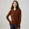 Cárdigan de cachemira con doble cremallera, colección otoño/invierno 2026, prenda base de cuello polo para mujer, elegante diseño a rayas, abrigo cálido