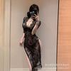Yi Mengyao Europeu e Americano Sexy Decote Baixo Transparente Renda Fenda Alta Sexy Lingerie Body de Renda Justo para Mulheres