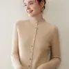 Cárdigan de Cachemir para Mujer Estilo Otoño e Invierno 100% Cachemir Puro Rayado Ajustado de Cuello Semi Alto Color Sólido Suéter de Punto Chaqueta