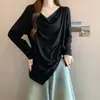 Otoño 2026 Nuevo Diseño Casual Sencillo Camiseta de Manga Larga para Mujer Talla Grande Versátil Adelgazante Oculta Defectos Top Único