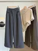 Novos Calças de Lã de Cintura Alta Wide Leg Outono/Inverno 2026 Feminino Soltas Emagrecimento Formato Pera Casuais Retas Longas