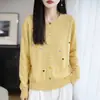 Nuevo cárdigan de punto fino de lana con cuello redondo, otoño e invierno, transfronterizo, con estampado de corazón, corte holgado para mujer, abotonado, con bloques de color