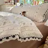 Conjunto de quatro peças estilo renda francesa de algodão integral tipo A, jacquard ins, estilo coreano, estilo princesa, lençol de algodão puro, capa de edredom, conjunto de três peças para dormitório