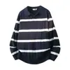 Camisa polo, masculina, de malha, manga longa, gola V, gola de gaivota, listrada, trançada, estilo old money, camiseta de seda gelada, top transfronteiriço