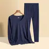 Roupa íntima longa para jovens, fina, sem costura, de veludo, conjunto de roupa íntima térmica