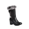 Botas de invierno nuevas con cuello de pelo hasta la mitad de la pantorrilla, dulces con lazo, cadena de perlas, botas tipo caramelo, plataforma interior, tacón de cuña, botas casuales