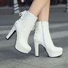 Botas femininas estilo europeu e americano, plus size, outono e inverno, estilo cavaleiro, bico redondo, salto grosso, plataforma, cadarço, fornecimento direto da fábrica
