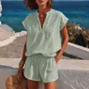 2026 Site Independente da Amazon Estilo Férias Europeu e Americano Roupas Casuais Exportação de Conjuntos de Tops e Shorts para Mulheres