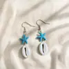 Moda de Verano de Comercio Exterior Europeo y Americano Estilo Resort de Playa con Colgante de Estrella de Mar Azul y Concha Pendientes Joyería para Orejas para Mujeres