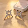 Aretes con Diseño de Ráfaga de Estrella de Diamante Completo, Estilo Coreano y Japonés, Lujo Ligero, Sensación de Gama Alta, Versátiles, Elegantes, Moda de Nicho para Mujeres
