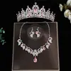 Conjunto de tres piezas de tiara de corona, accesorio para el cabello, collar, pendientes, diadema de corona de novia princesa, accesorios para vestido de novia