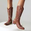 Botas de cano alto plus size para outono e inverno, bico fino, botas femininas versáteis de salto médio, sem cadarço com salto quadrado, botas western leves de comércio exterior para mulheres