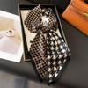Cachecol longo estreito, cachecol de camisa, cachecol pied-de-poule, imitação de seda de camada dupla, bolsa de gravata feminina de outono e inverno, gravata de cabelo de primavera e verão