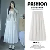 Falda blanca plisada línea A con cintura elástica al por mayor para mujer, falda larga tipo paraguas abullonada princesa petite primavera/verano, transfronterizo