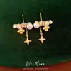 Pendientes de Plata Chapados en Oro Real con Aguja de Plata con Circonita, Perla, Flor, Estrella y Borla, Pendientes Elegantes con un Toque de Lujo Ligero y de Alta Gama