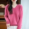 Listo para Usar de Primera Línea 100% Lana Cuello en V Engrosado Punto de Osmanthus Holgado Sudadera con Capucha para Mujer Otoño e Invierno Casual Versátil Suéter Sin Costuras