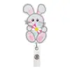Porta-insignia retráctil de bordado de fieltro de Conejito de Pascua con clip giratorio de fácil extracción para tarjetas de identificación de estudiante y de oficina