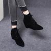 Botas de Mujer Otoño e Invierno 2023 Nuevas Botas de Moda Punta Estilo Western con Cordones Negro Piel de Oveja Escarchada Cierre Lateral Cuña Botines