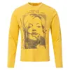 Camiseta vintage desgastada de manga larga con estampado en inglés escrito a mano, top holgado de cuello redondo de nicho estilo americano