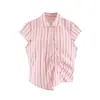 U Estilo Europeo y Americano Transfronterizo 2026 Nueva Moda Elegante para Mujer al por Mayor Rayas Plisado Irregular Camisa Top Abierta por Delante