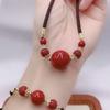 Colar de Ágata Vermelha Shake Voice Same Acacia Bean Transfer Beads Cinnabar Clavícula Corrente Rede Red Gold Line Cat's Eye Live Supply