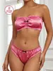 Conjunto de Lencería Strapless Europeo, Americano y del Sudeste Asiático Transfronterizo para Mujer, Tela de Satín, Satín Brillante, Conjunto de Sujetador sin Varillas, Top Tubo de Envolver