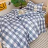 Juego de tres piezas para dormitorio, funda de edredón de color liso individual 150x200, sábana a cuadros para litera de dormitorio estudiantil, ropa de cama para dormitorio