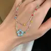 Collar de Flor con Esmalte Azul Goteado de Nuevo Estilo, Colorido, con un Diseño Fresco y Moderno, Cadena para Clavícula Versátil Choker