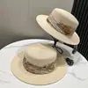 Chapéu de Palha Modelo Novo 26 Anos com Topo Reto para Mulheres, Chapéu de Sol de Aba Larga, Chapéu de Palha Fashionável Estilo Coreano para Passeios e Férias