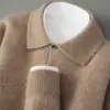 Suéter de Lana Casual de Negocios para Hombre Cuello Polo 100% Lana Pura Solapa Punto Cachemir Abotonado Capa Base Temporada Otoño Invierno