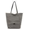 Bolso de mano informal de lona a rayas de doble cara, estilo perezoso, de gran capacidad, 2025