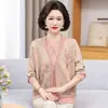 Elegante camiseta base de punto para madres, nueva moda de otoño para mujeres de mediana edad, nuevo conjunto de dos piezas de estilo chino para primavera y otoño para mujeres de mediana edad y mayores