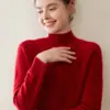 Suéter de Cachemir de Cuello Medio para Mujer 2025 Otoño e Invierno Nuevo Suéter de Punto Holgado Cálido de Cachemir con Base de Suéter