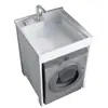 Gabinete de Lavandería para Apartamento Pequeño con Lavabo de Balcón Integrado, Tabla de Lavar y Combinación de Gabinete para Lavadora con Esquinas de Piedra de Cuarzo