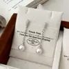 Pendientes de Borla Brillantes con Perla y Circonita Microincrustada de Estilo Minimalista Francés, con un Toque Lujoso y de Alta Gama, Pendientes Versátiles para Mujer