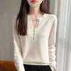 Suéter coreano de punto grueso con cuello en V y múltiples botones, modelo 2026, para mujer, nuevo jersey de punto holgado para otoño e invierno, camiseta de manga larga básica