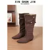 Diseño de nicho estilo coreano, botines retro, botas vaqueras para mujer, nueva colección otoño/invierno 2026, punta fina, tacón bajo, botas de montar hasta media pantorrilla