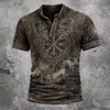 Top para Hombre con Patrón Degradado Lavado Retro Decoración de Textura Tejida Cuello Alto Botón Manga Corta Estilo Americano Letras Estampadas Manga Corta