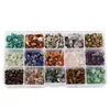Caja de 15 Compartimentos de Cuentas de Piedra Natural: Amatista, Lapislázuli, Ágata, Piedra Ojo de Tigre, Cristal, Materiales para Cuentas Turquesa